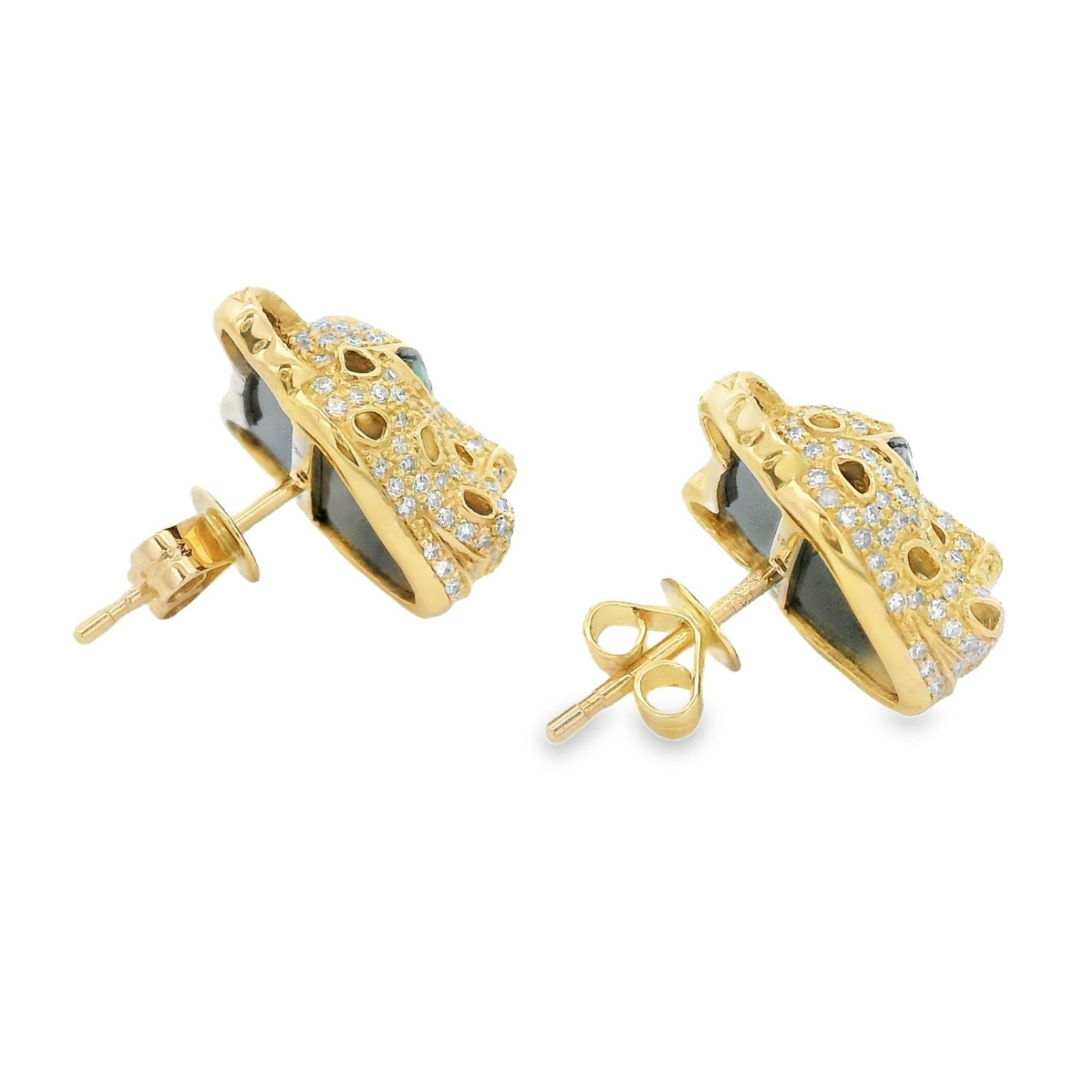 Aretes Pantera con esmeralda y diamantes parte trasera