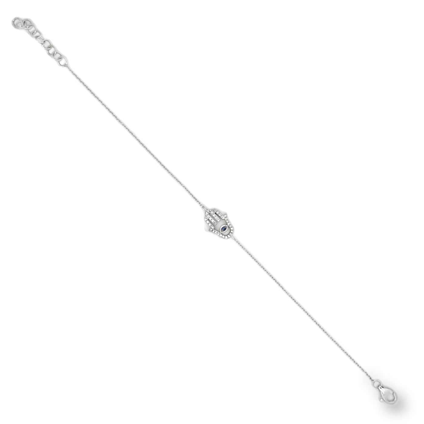 Pulsera Mano de Fatima oro blanco y zafiro