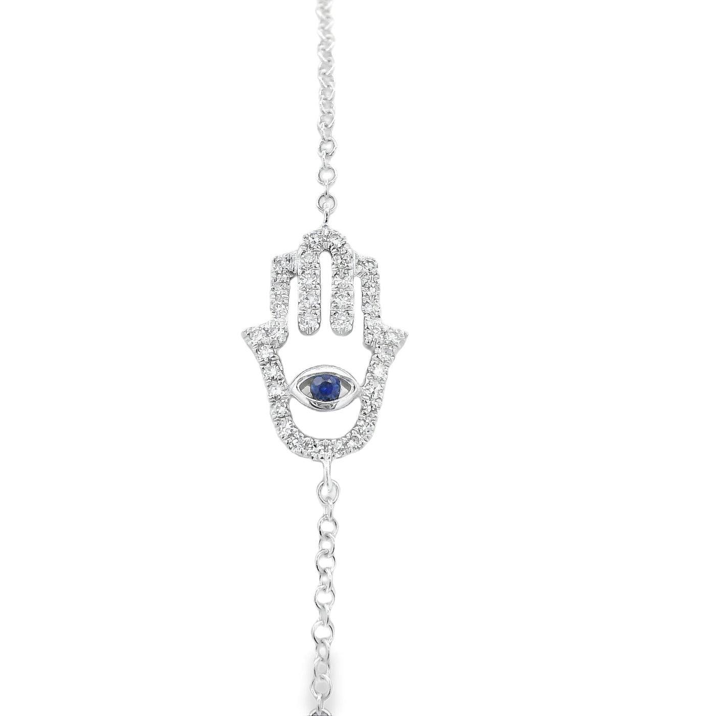 Pulsera Mano de Fatima oro blanco y zafiro