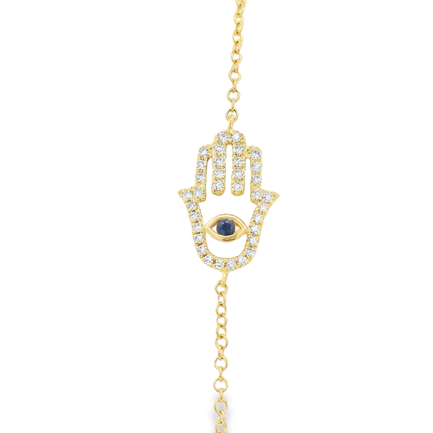 Pulsera Mano de Fatima oro amarillo y zafiro