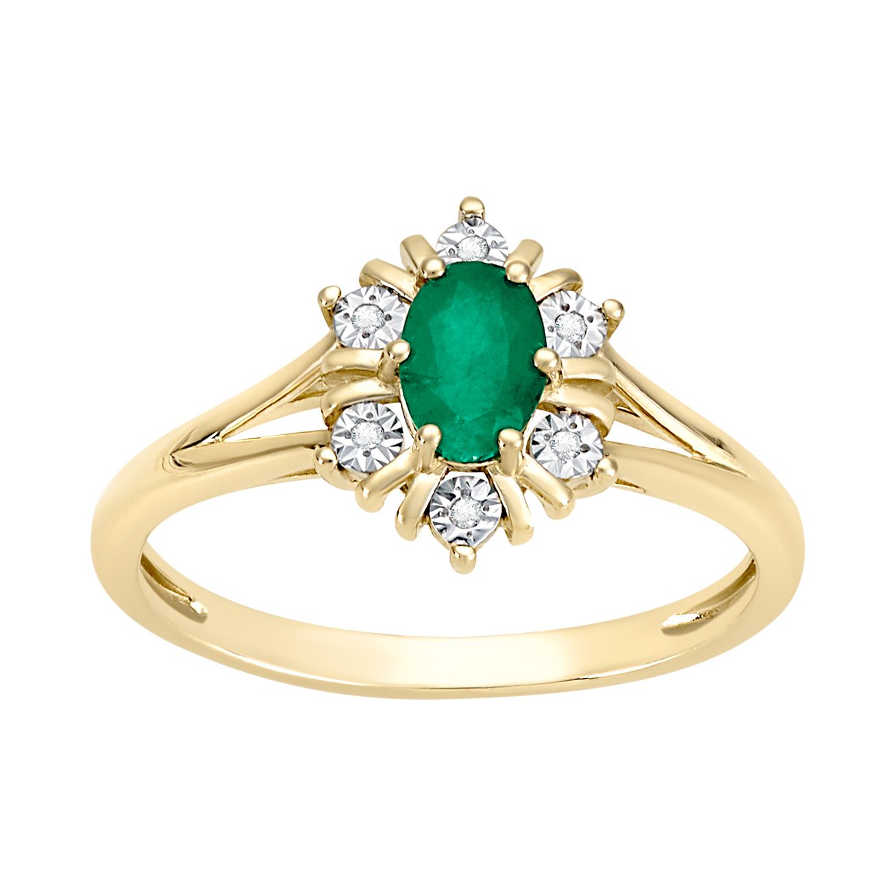 Anillo oro amarillo con 45 puntos de esmeralda