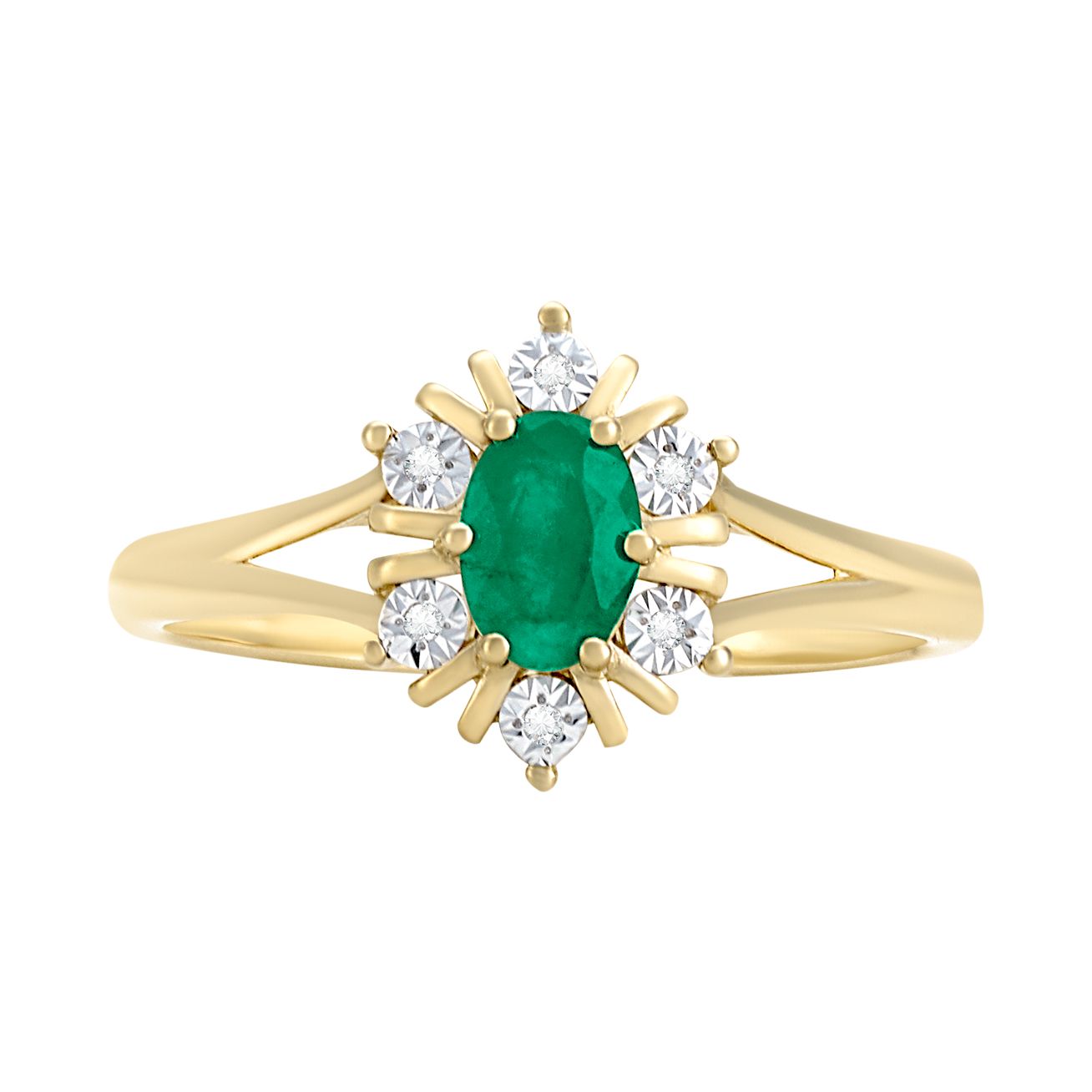 Anillo oro amarillo con 45 puntos de esmeralda