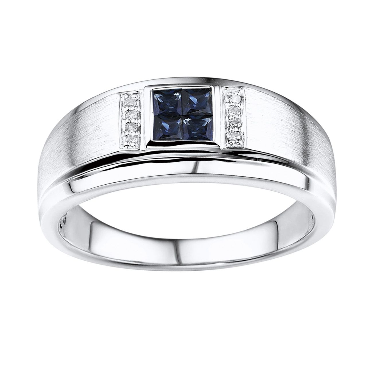 Anillo caballero oro blanco y zafiro