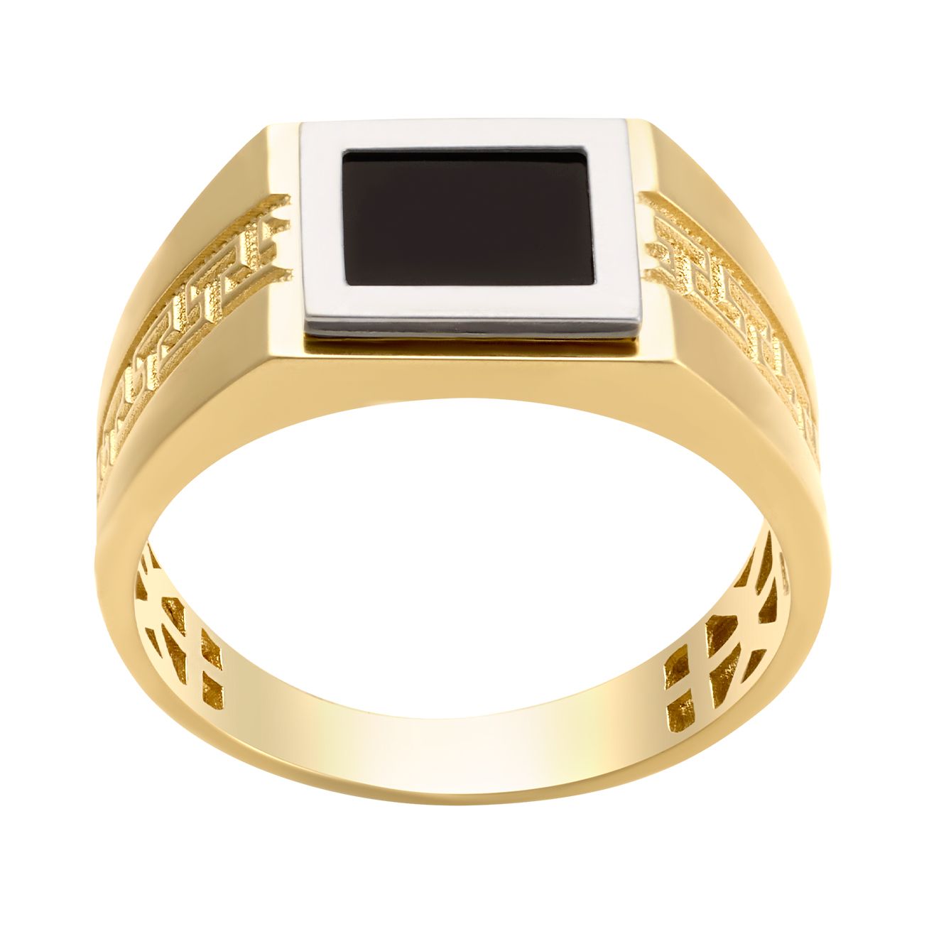 Anillo oro blanco y amarillo con onix