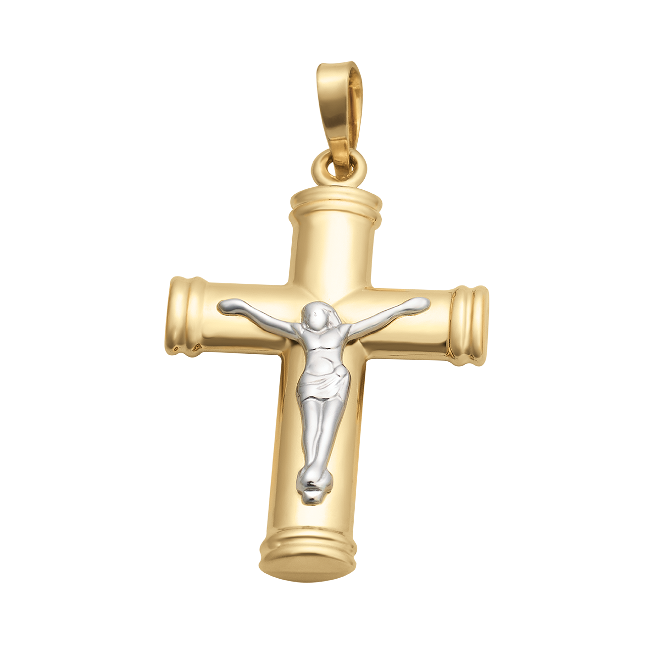 Cruz con Cristo oro blanco y amarillo