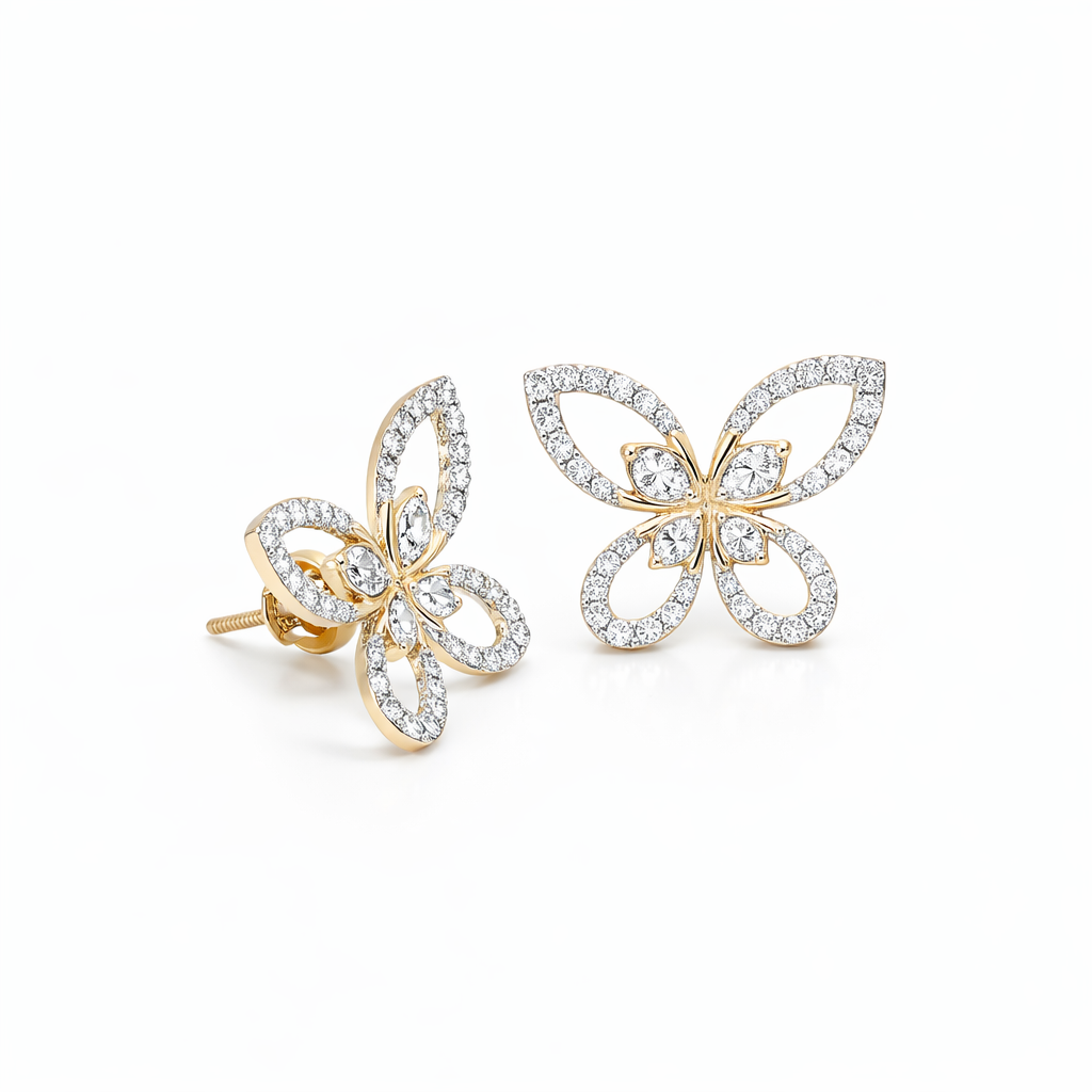 Aretes mariposa oro 14k con diamante