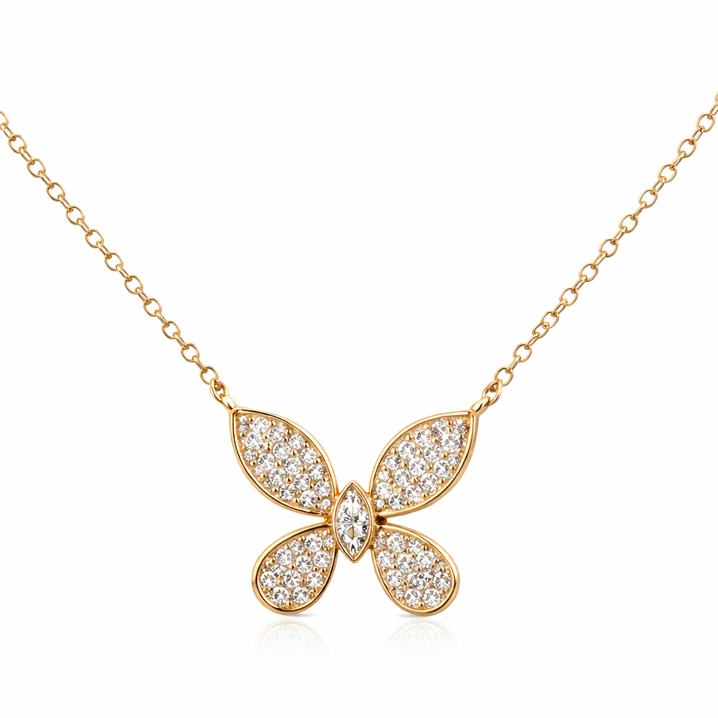 Gargantilla mariposa de diseño cerrado en oro 14K con diamantes
