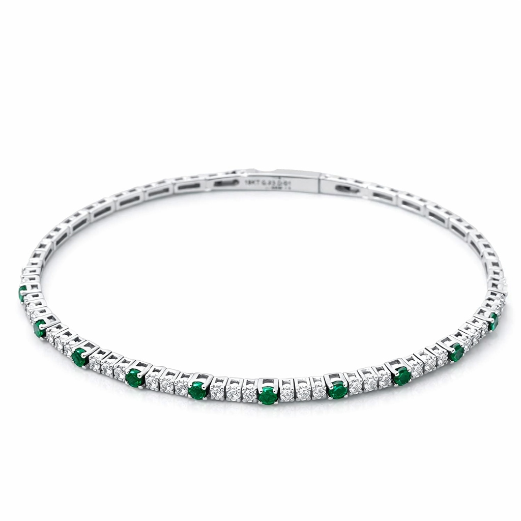 Pulsera oro blanco 14K con diamantes corte esmeralda