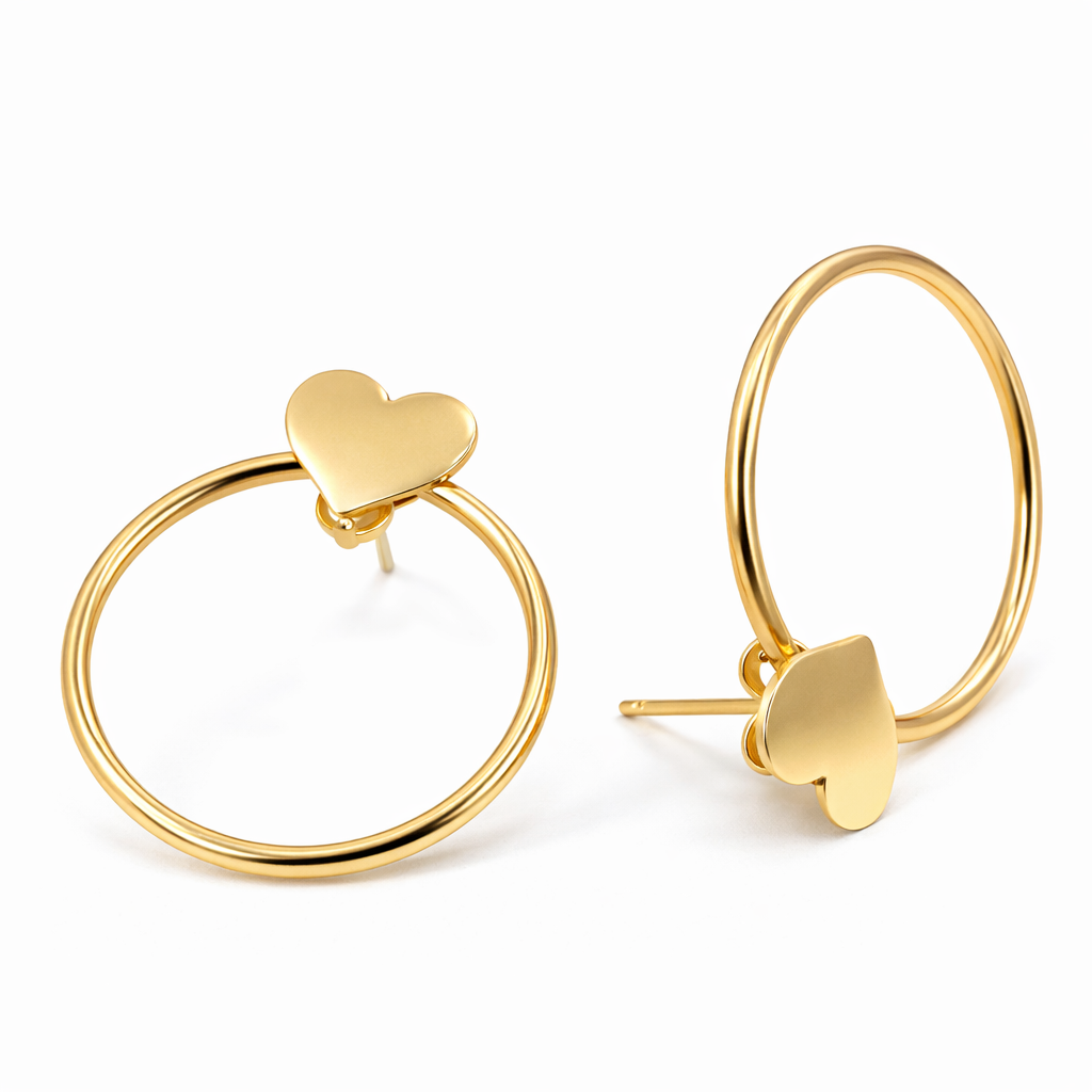 Aretes Aro Corazón Oro 14K