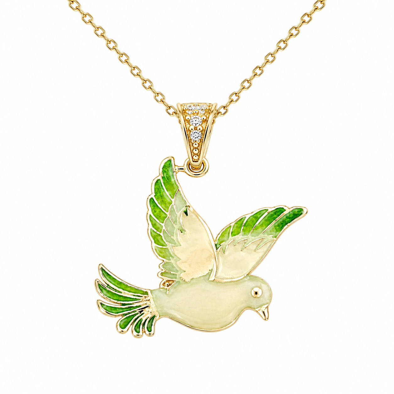 Dije de Paloma con Cadena de Oro 14K