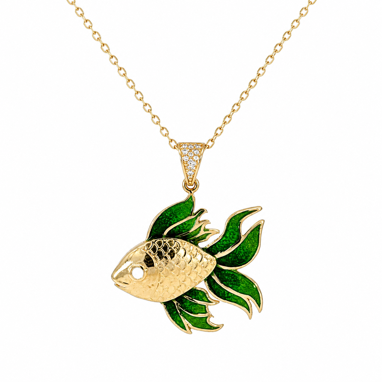 Dije de pez con cadena de oro amarillo de 14K