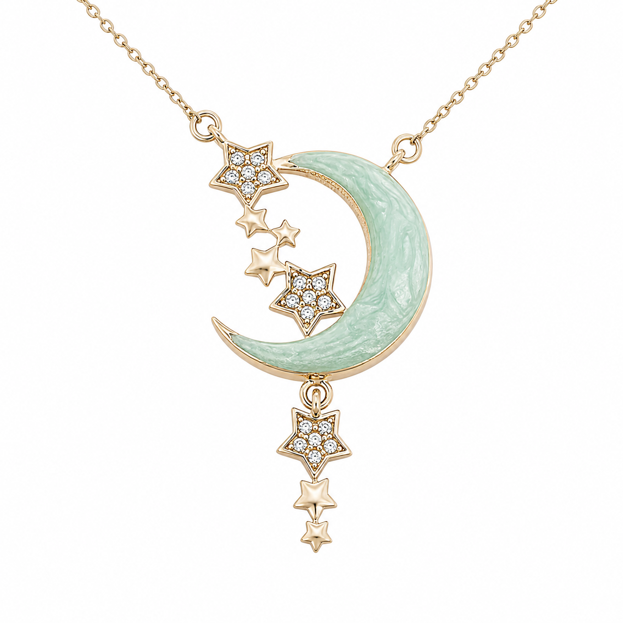 Dije de Luna y Estrellas con Cadena de Oro 14K