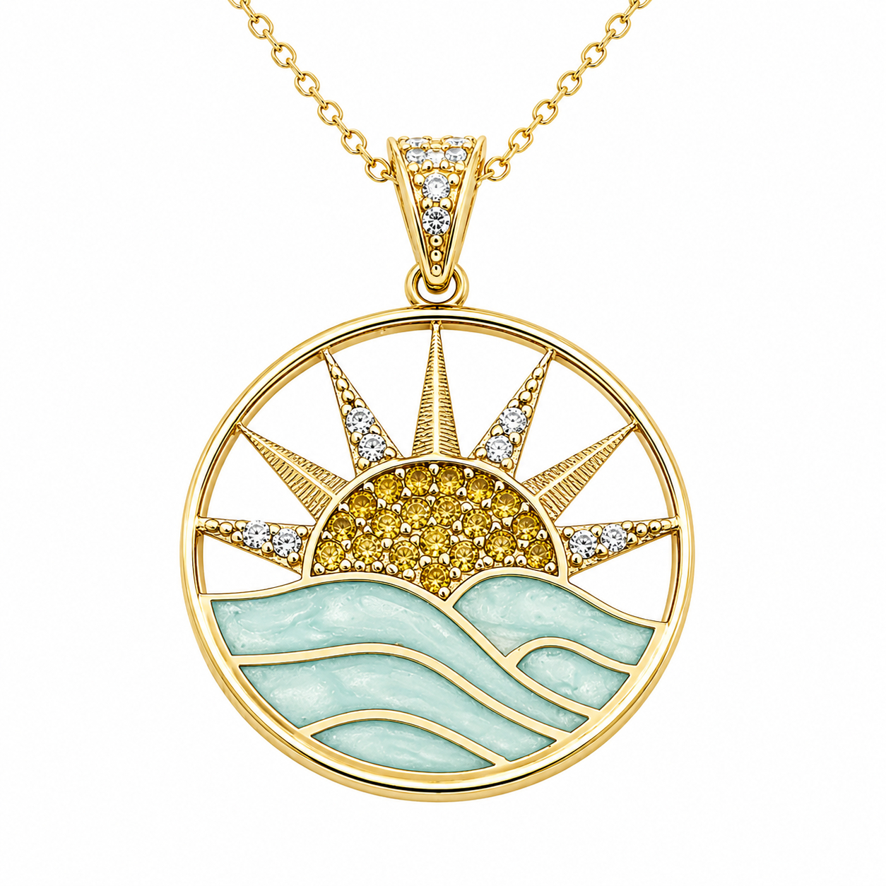 Dije Amanecer con Cadena de Oro 14K
