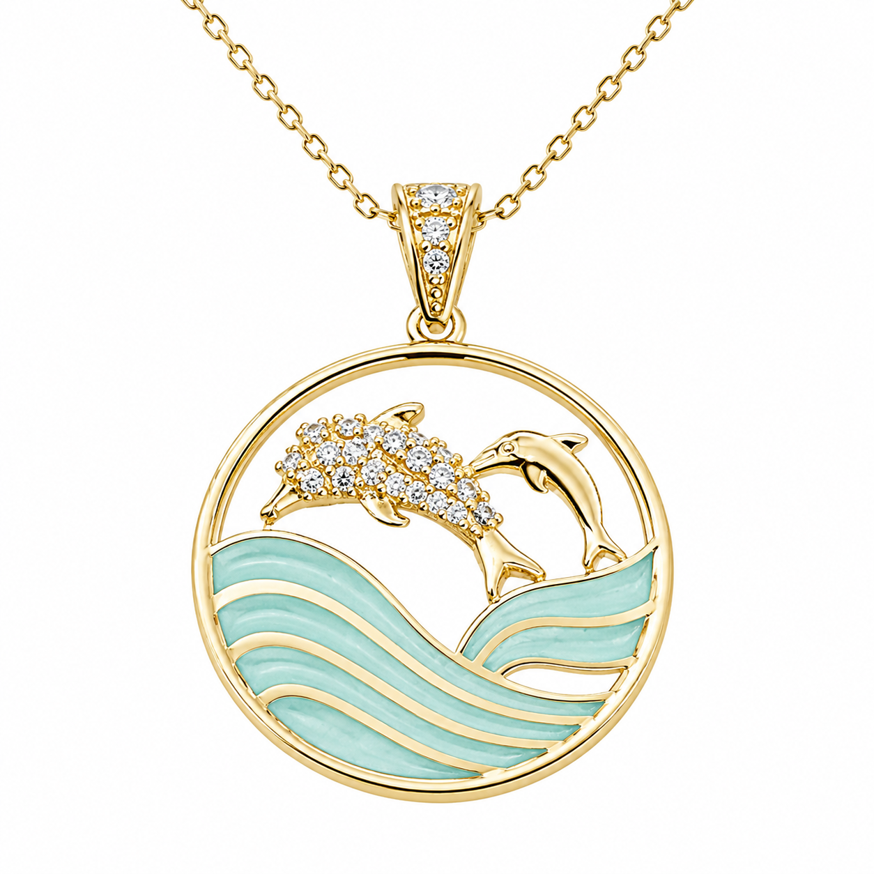 Dije de Delfines con Cadena de Oro 14K