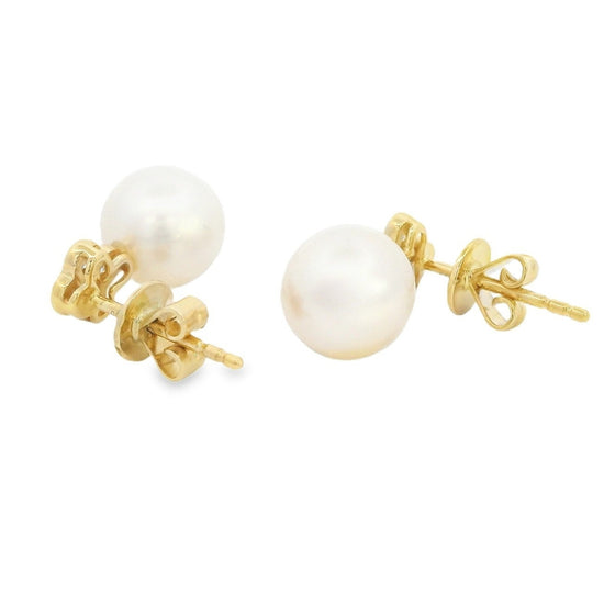 Aretes flor de diamantes y perla parte trasera