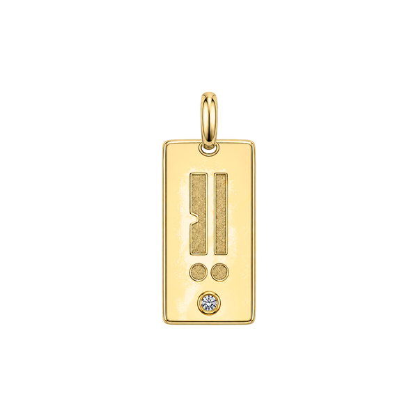 Dije Kriptoniano en oro amarillo 10K con medio punto de diamante corte brillante y opción de grabado personalizado en kriptoniano.