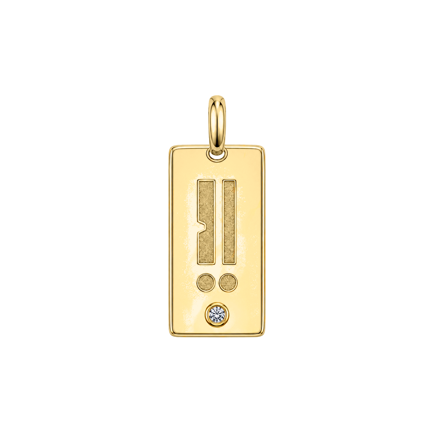 Dije Kriptoniano en oro amarillo 10K con medio punto de diamante corte brillante y opción de grabado personalizado en kriptoniano.