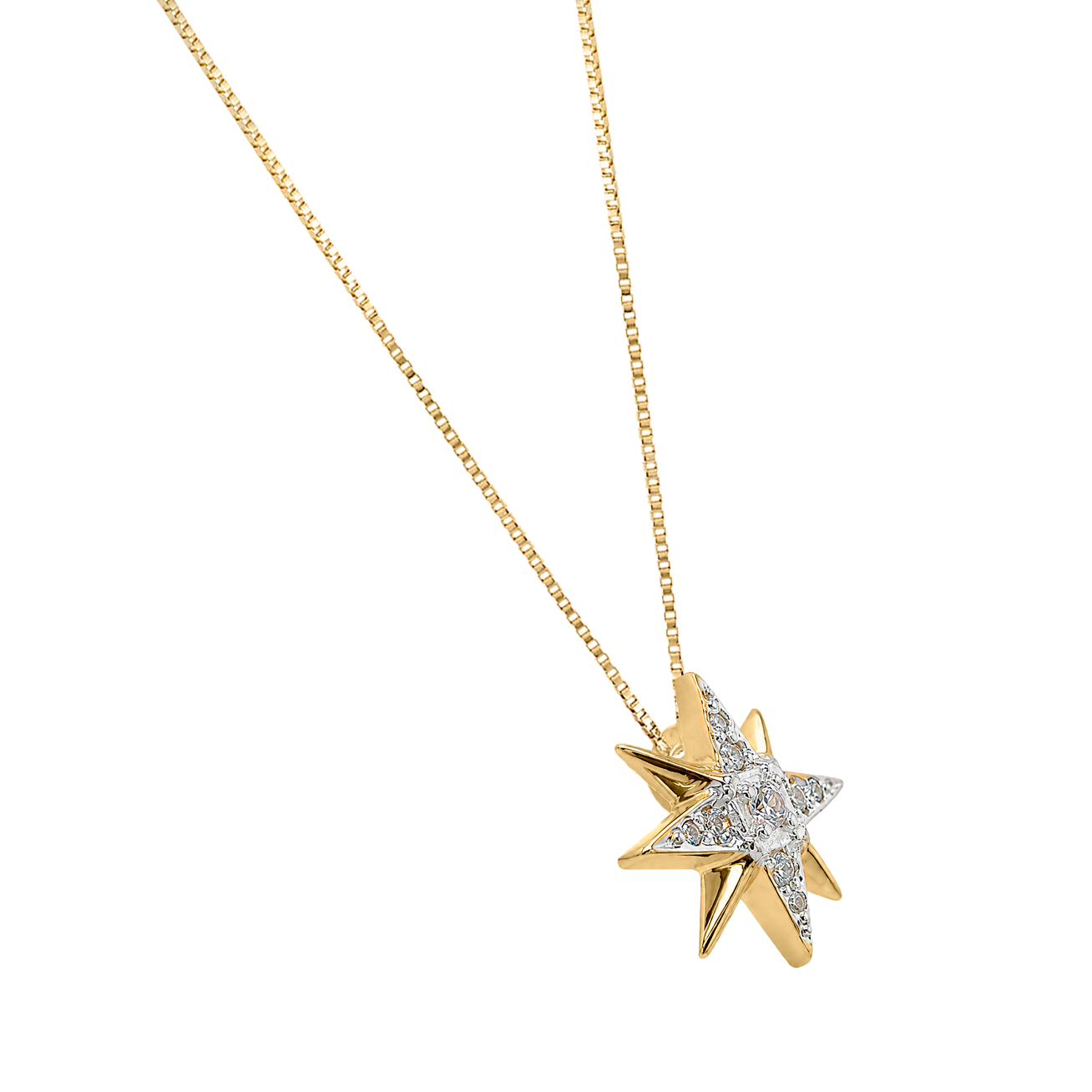 Dije con Cadena Estela Oro Amarillo 14K con Diamantes