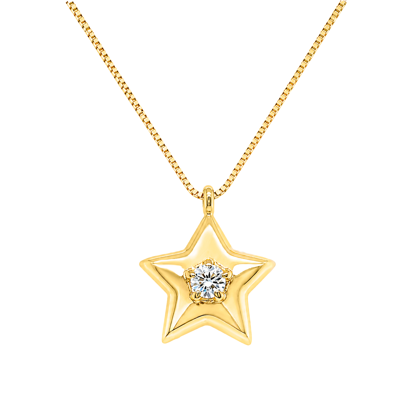 Gargantilla Alphecca de oro amarillo 14K con estrella y diamante de 10 puntos corte brillante, acabado brillante.