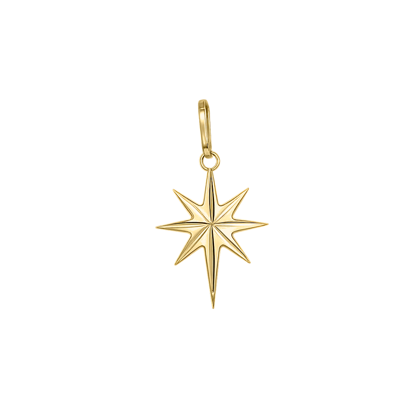 Dije Karanova en forma de estrella elaborado en oro amarillo 14K con acabado brillante y diamantado.