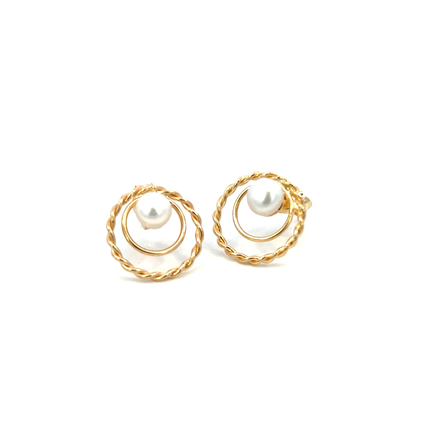 Aretes doble oro con perla 14k