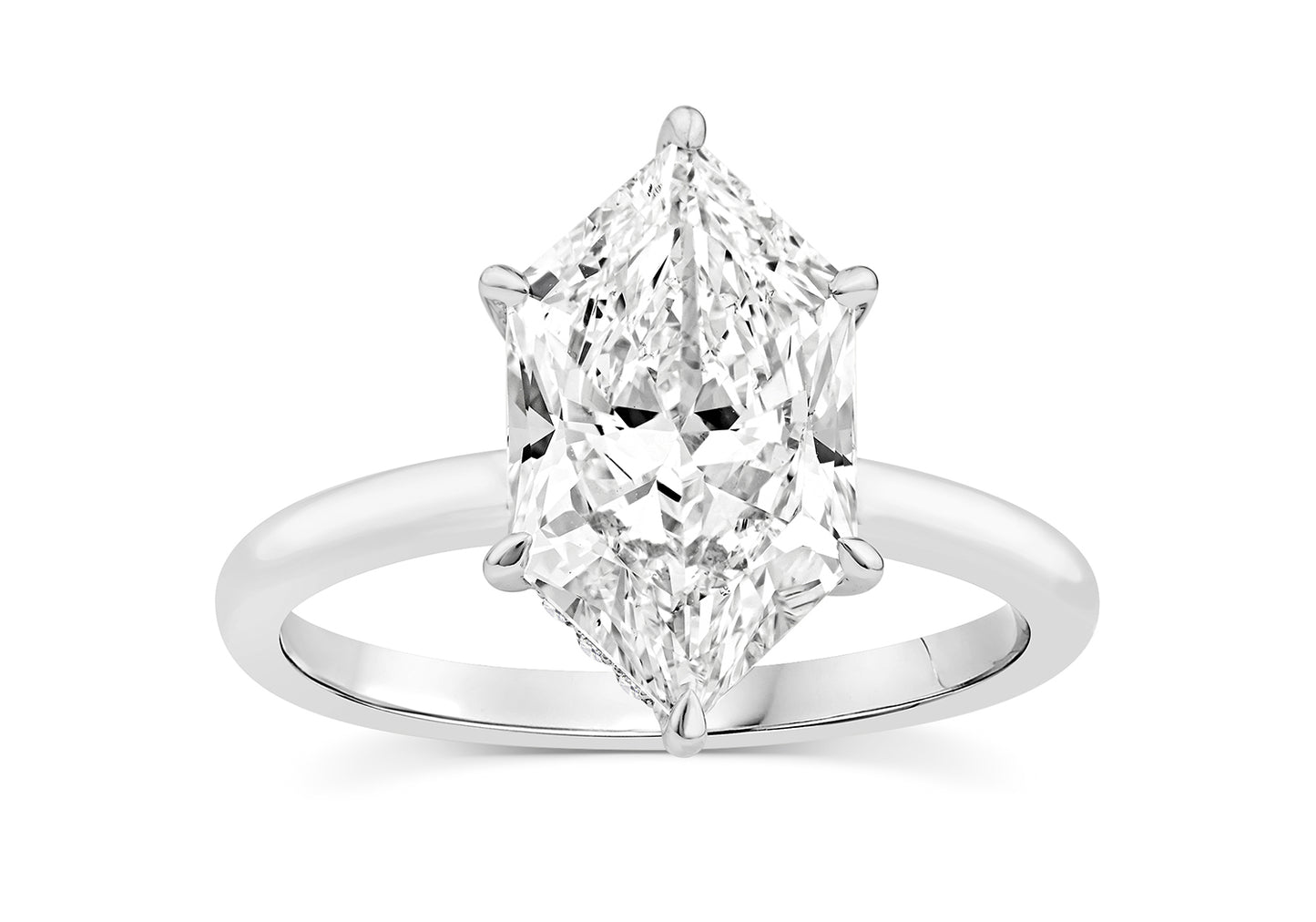 Anillo de compromiso de oro blanco 14K con diamante Lab Grown de 3 quilates en corte hexagonal alargado