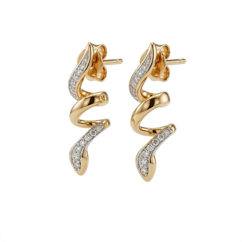 Aretes Serpiente en Oro 14K con Diamantes