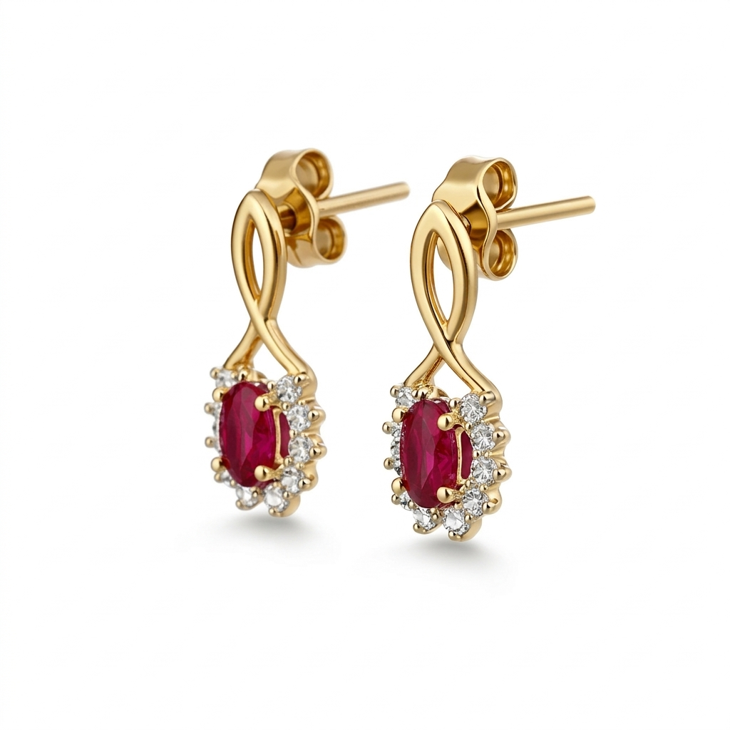 Aretes Harly Oro 14K con Rubí y Diamantes