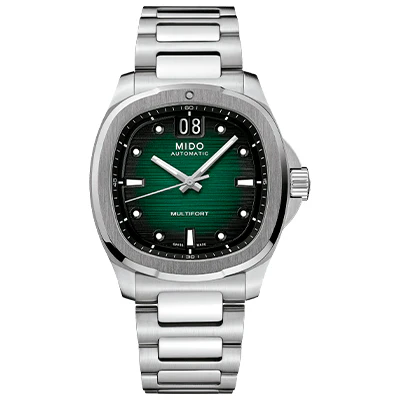Reloj MIDO Multifort caja TV acero carátula verde