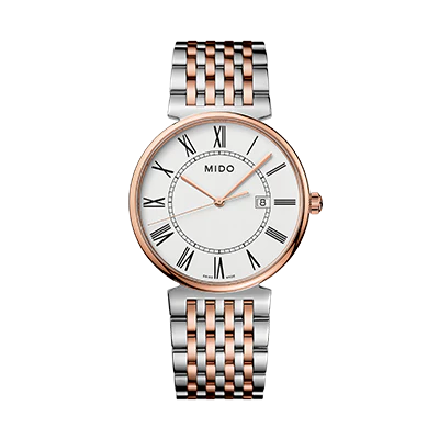 Reloj MIDO Dorada bicolor acero y PVD rosa 38mm carátula blanca romana