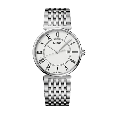Reloj MIDO Dorada acero 38mm cuarzo carátula blanca números romanos