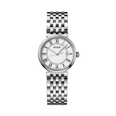 Reloj MIDO Dorada dama acero 25mm cuarzo carátula blanca romana