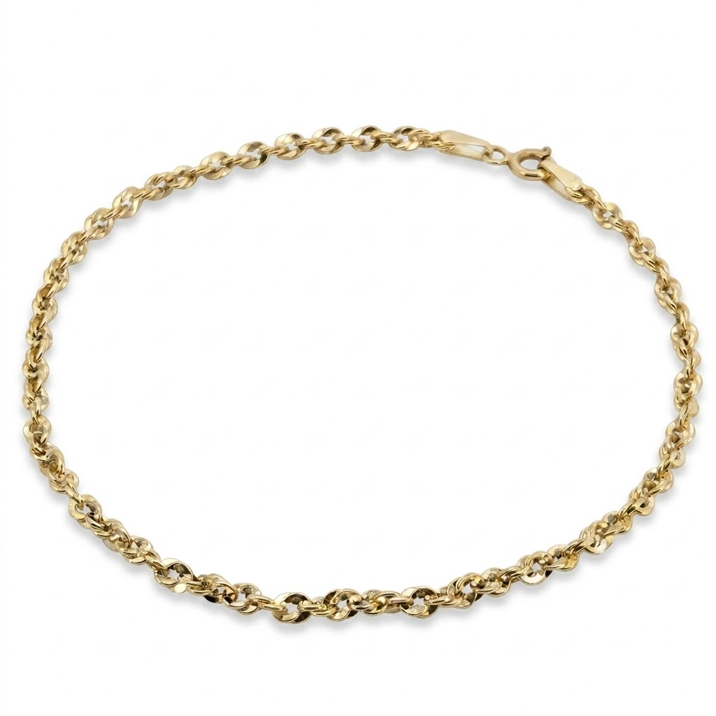 Pulsera de oro amarillo 14K con eslabones pequeños texturizados