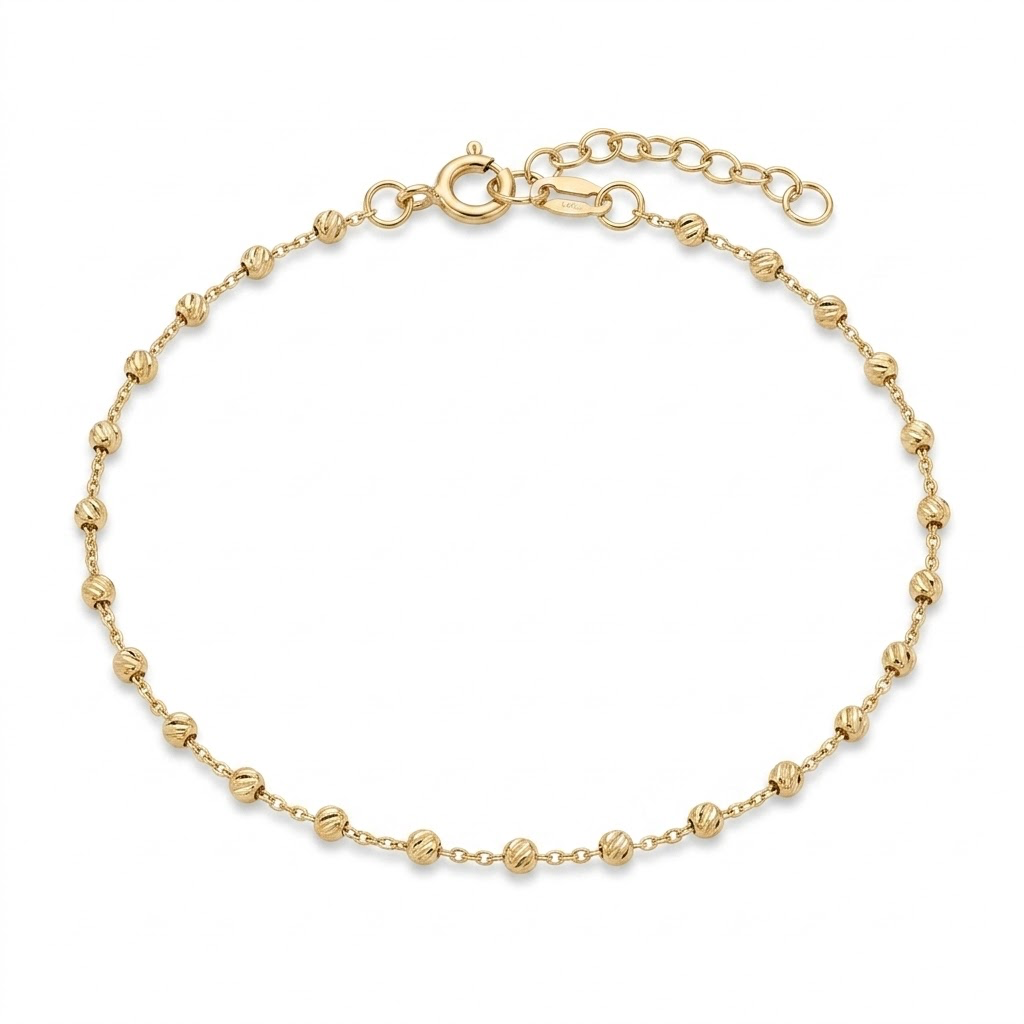 Pulsera de oro amarillo 14K con eslabones pequeños texturizados y acabado brillante