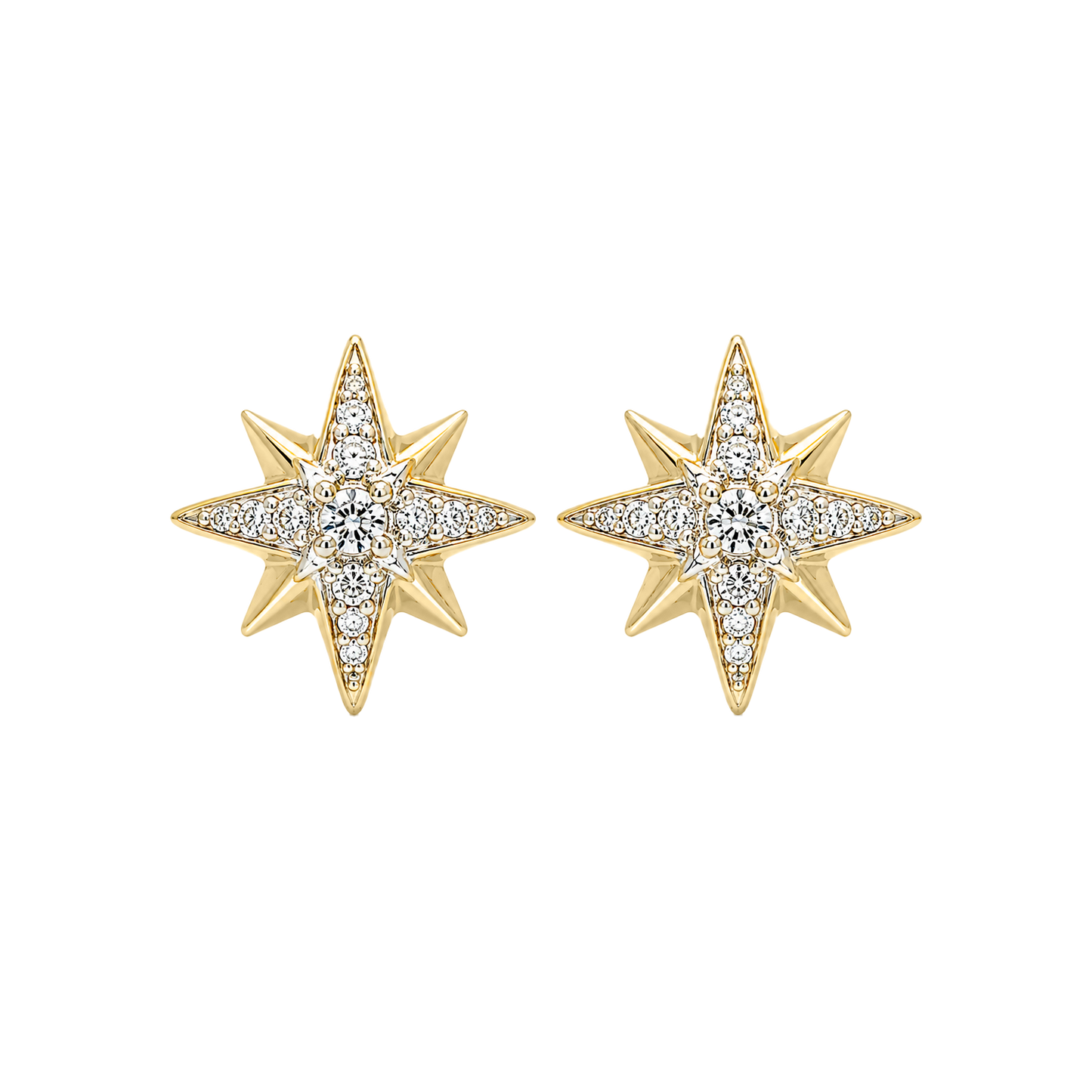 Aretes Estela de oro amarillo 14K con diamantes corte brillante en forma de estrella