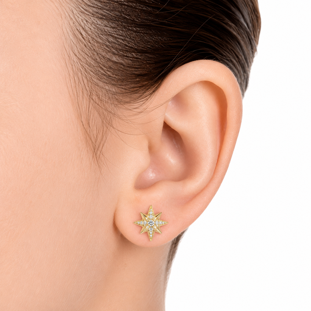 Aretes Estela Oro Amarillo 14K con Diamantes