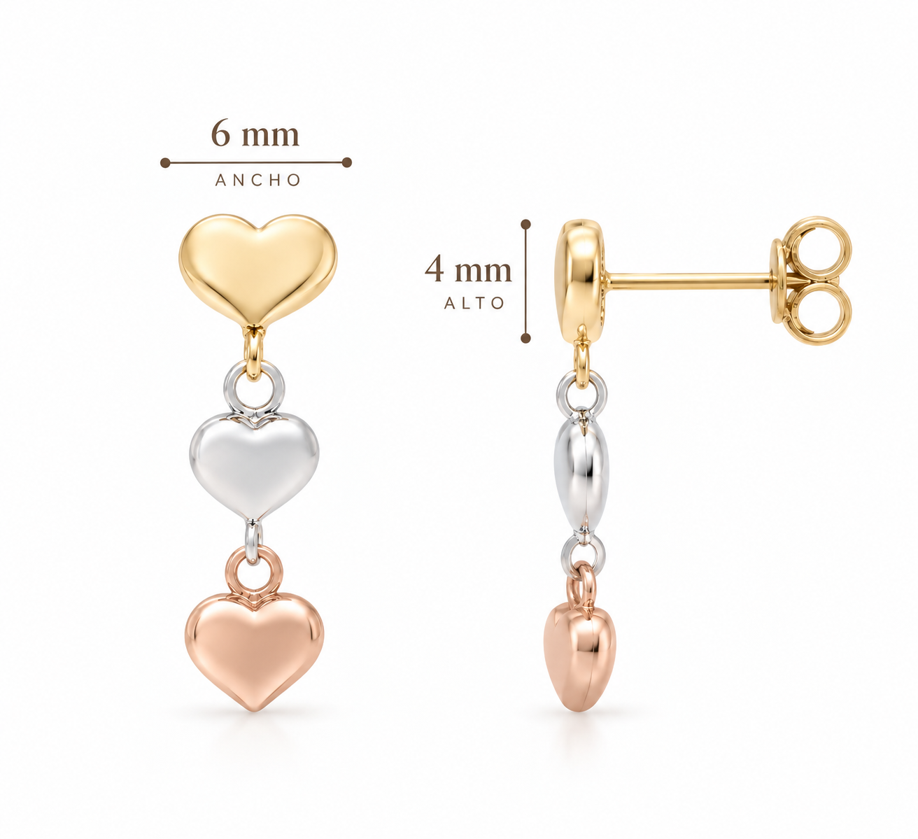 Aretes Tres Oros corazón