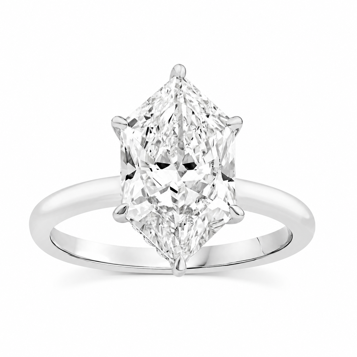 Anillo de compromiso de oro blanco 14K con diamante Lab Grown de 3 quilates en corte hexagonal alargado