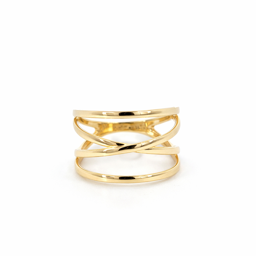 Anillo oro 14k tiras cruzadas