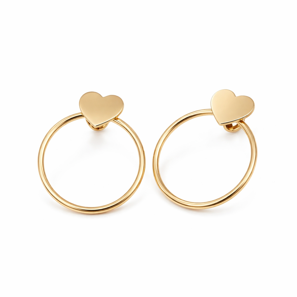 Aretes Aro Corazón Oro 14K