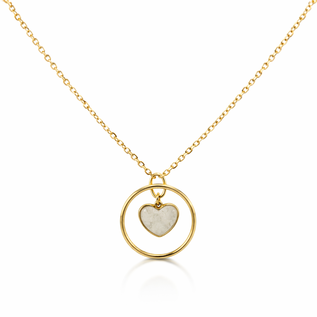 Dije Corazón Madreperla con cadena de oro 14k