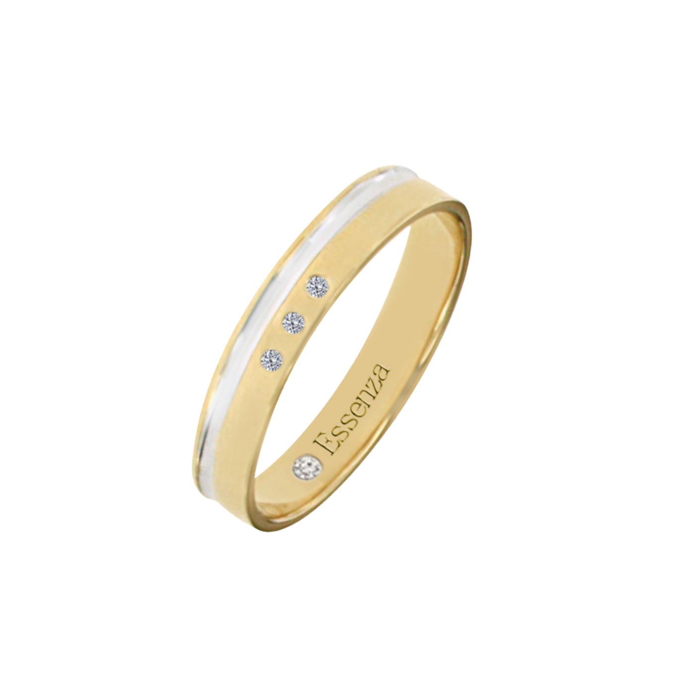 argolla de oro 14k bicolor de 4 mm con tres diamantes corte brillante