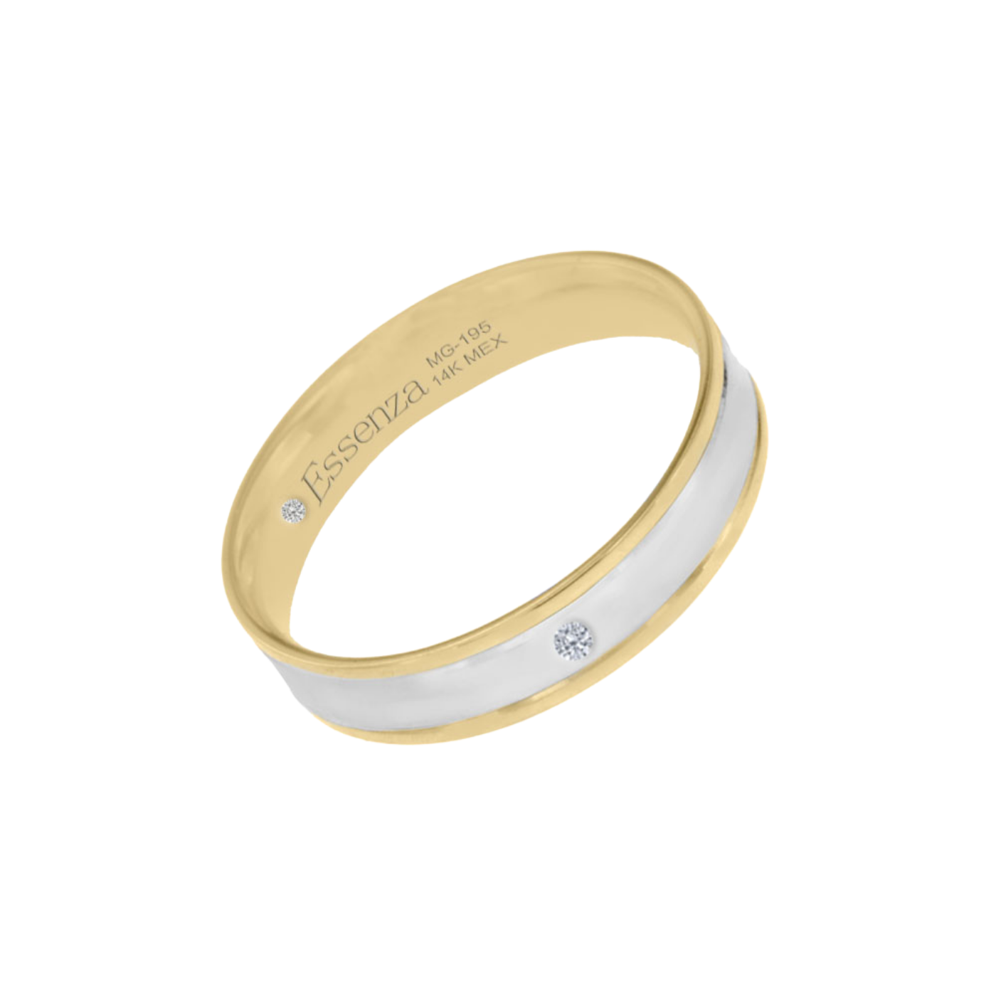 argolla de oro 14k bicolor de 4 mm con un diamante corte brillante en el centro