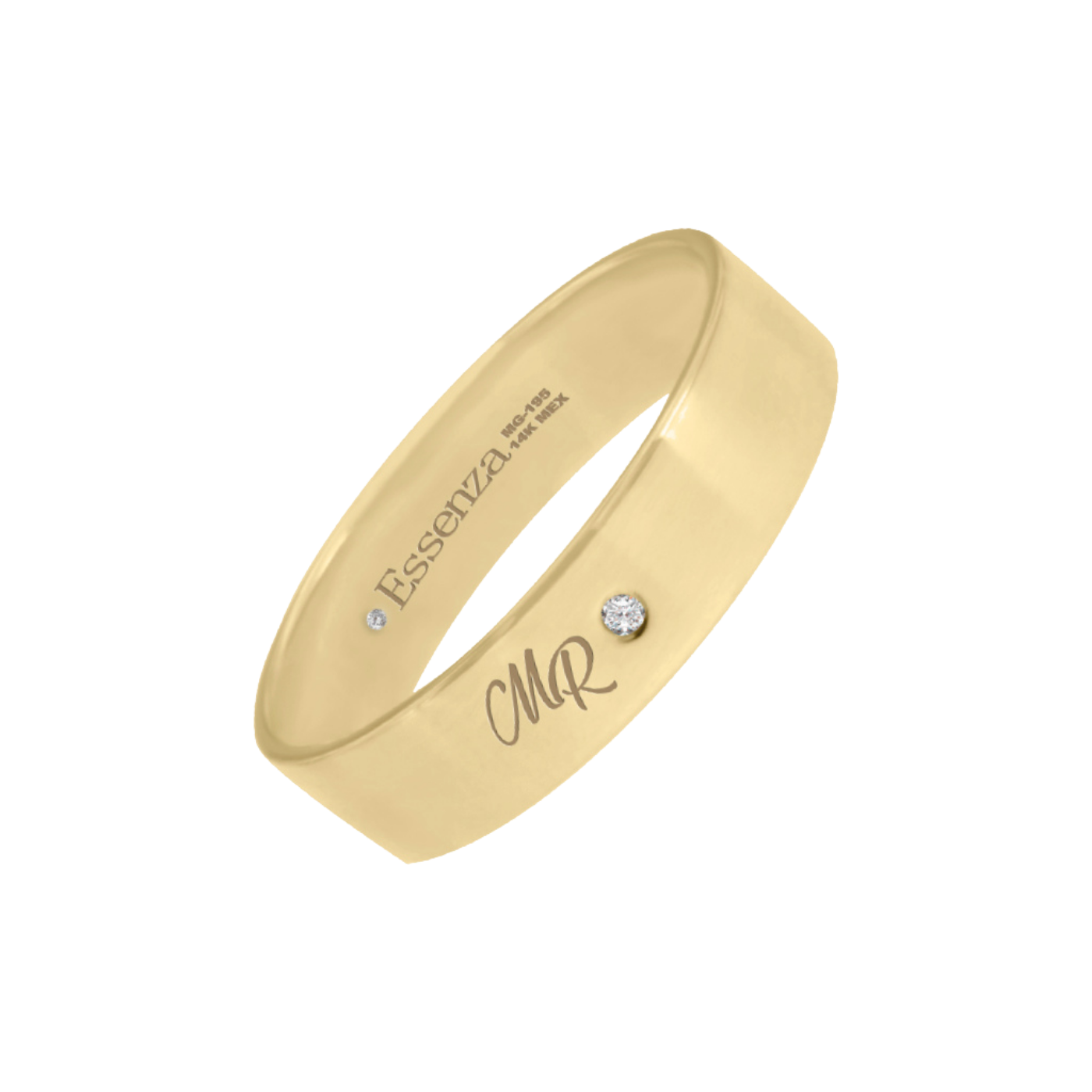 argolla de oro 14k de 5 mm con diamante de medio punto y grabado personalizado