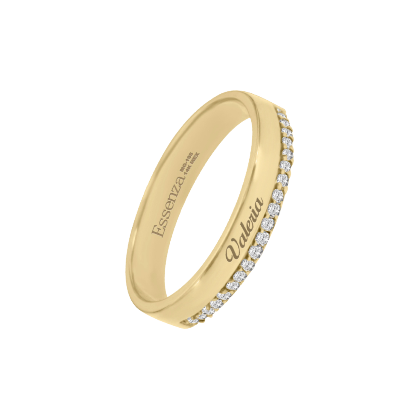 argolla de oro 14k de 5 mm con 12 diamantes en línea y opción de grabado personalizado