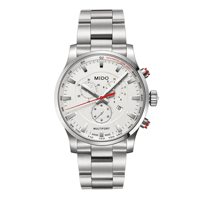 Reloj MIDO Multifort cronógrafo acero 42mm carátula plata