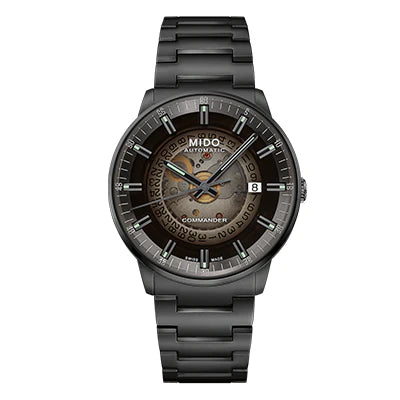 Reloj MIDO Commander Gradient PVD negro automático 40mm con carátula transparente ahumada