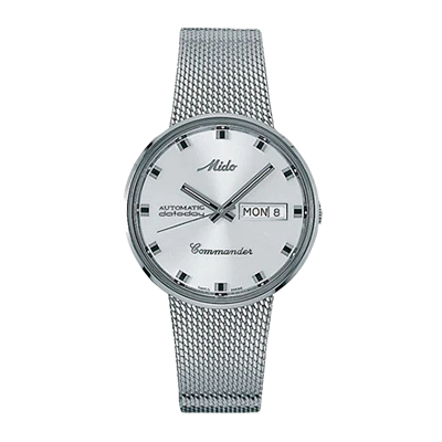 Reloj MIDO Commander 1959 automático 37mm acero con carátula plateada y extensible malla
