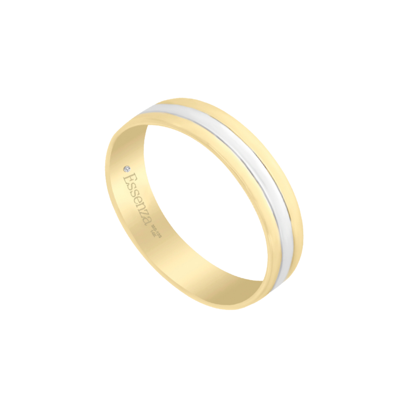 argolla de oro 14k de 4 mm con acabado platinado central y bordes brillantes