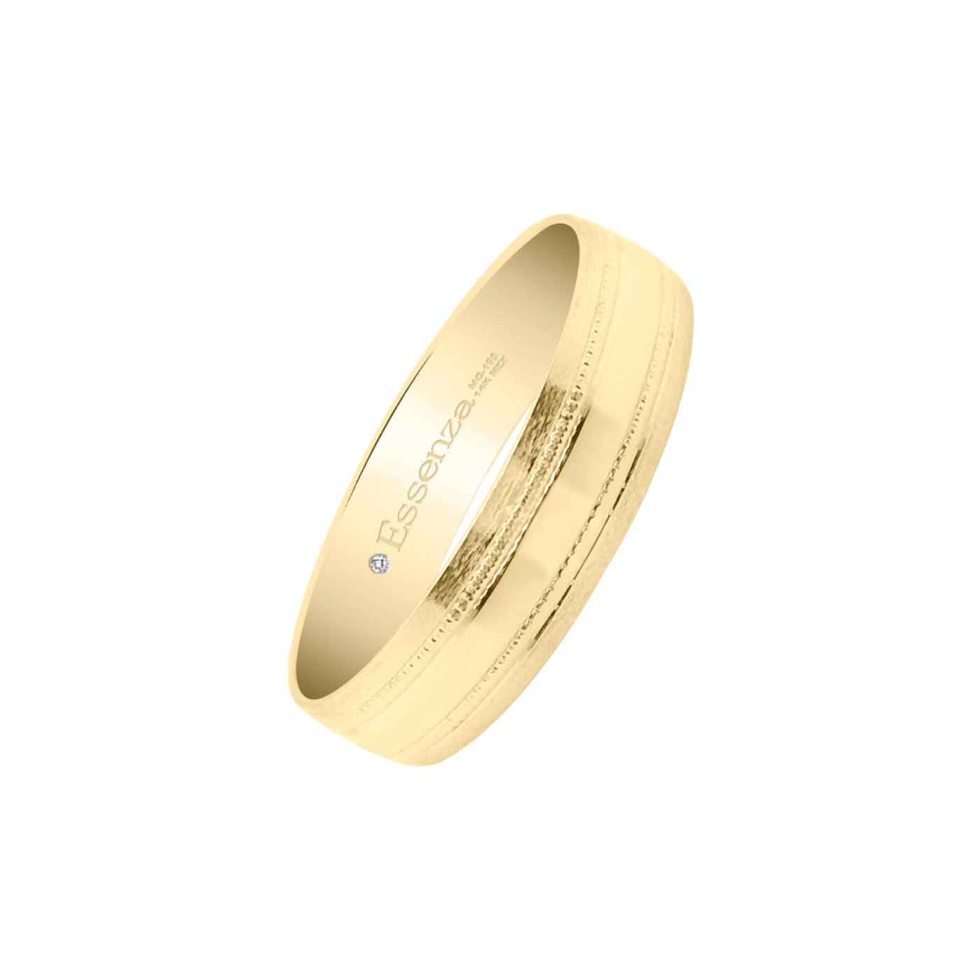 argolla de oro 14k de 4 mm con acabado satinado diamantado y brillante con diseño bombe